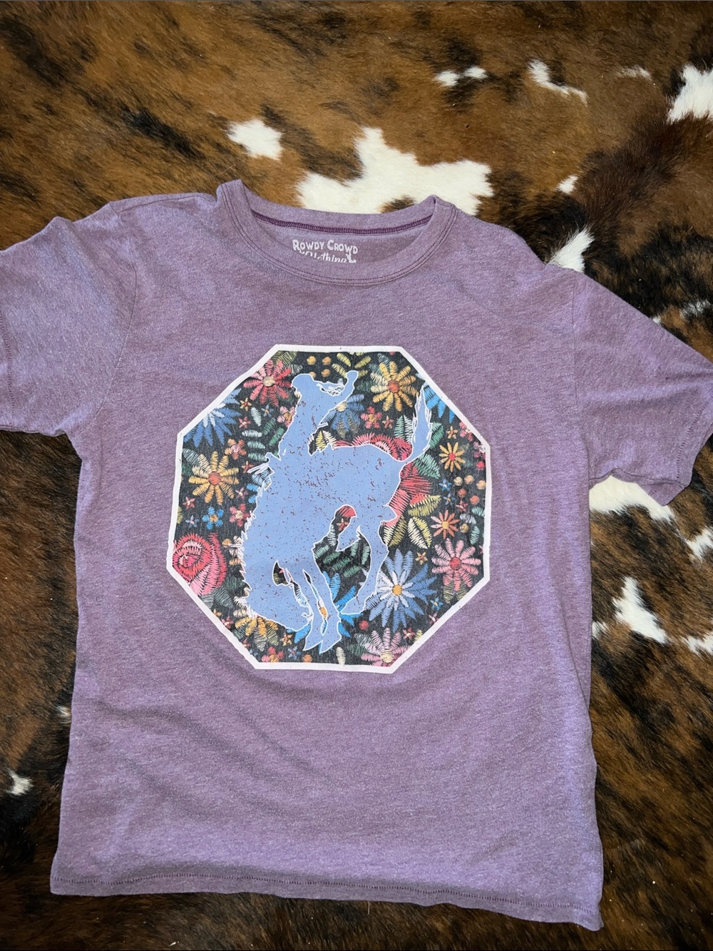 Rowdy Cowboy Girls' Purple Floral Rodeo Graphic Tee